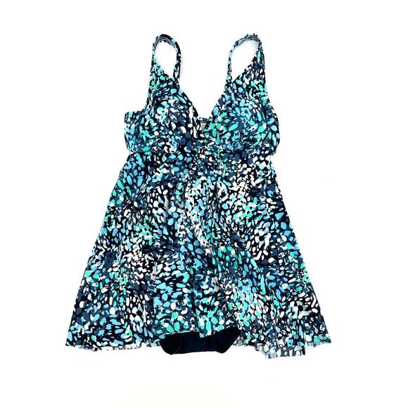 Swim Solutions Tummy Control Thigh Minimizer Flyaway One-Piece Swimsuit Blue 8 - Picture 2 of 4